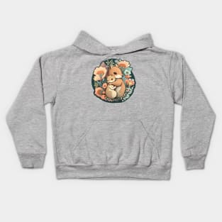 Mother and Baby Squirrel Embracing in Flowers Garden Kids Hoodie